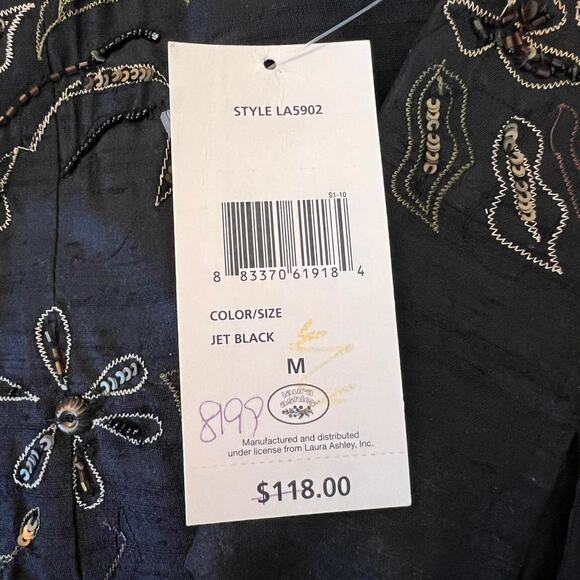 Laura Ashley silk black floral embroidered beaded sequin blazer jacket womens 1X - Picture 4 of 5